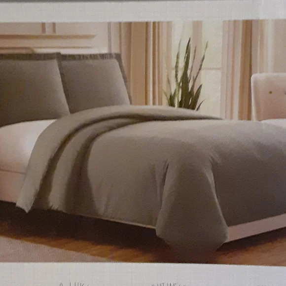 Modern Threads Platinum Natural Fiber washed linen duvet set Queen NEW 90x90…